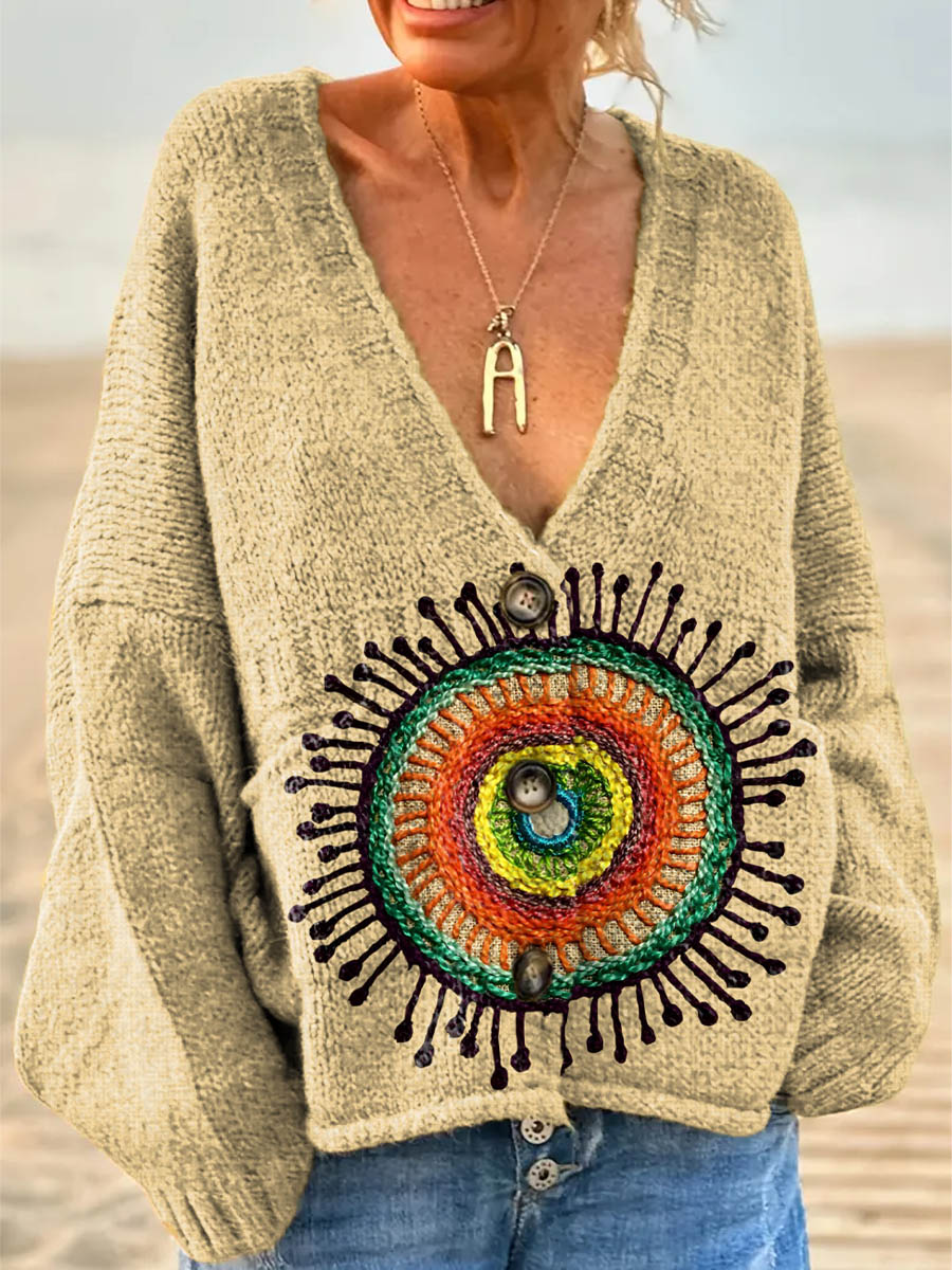 Women's Abstract Pattern Art Print Casual Pullover Sweater