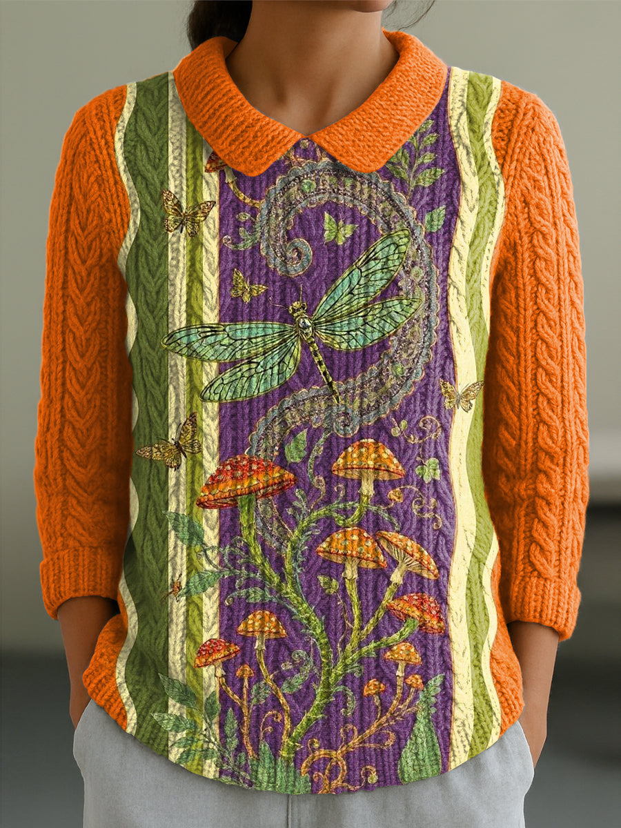 womens-beautiful-psychedelic-butterfly-flowers-mushrooms-illustration-art-print-casual-peter-pan-collar-3-4-sleeve-sweater-zvpp