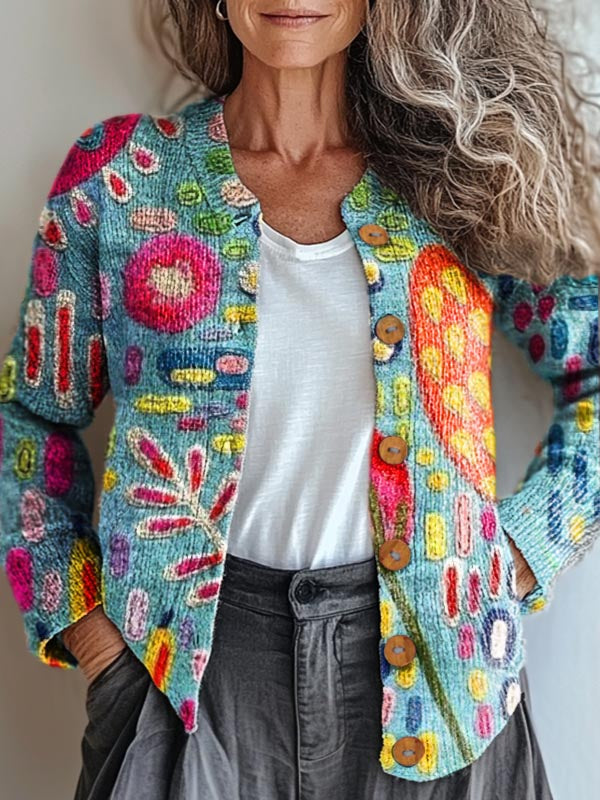 womens-abstract-pattern-art-print-buttoned-cardigan-sweater
