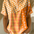 Retro Color-block Patchwork Print Loose-fit Cotton-linen Short-sleeve Shirt