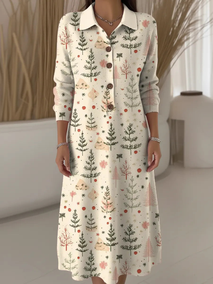 Women's Christmas Tree Pattern Art Print Casual Knitted Dress