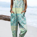 Women's Vintage Floral Pattern Art Print Casual 100% Cotton Wide Leg Jumpsuit