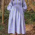 Women's Cotton And Linen Plaid Lantern Sleeve Dress