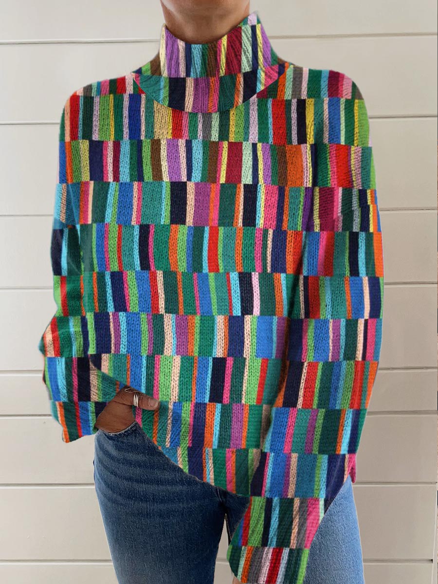 womens-geometric-pattern-art-print-knit-turtleneck-pullover-sweater-tzxj