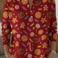 Women's Cute Cookie Print Henley Neck Sweater Top