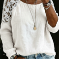 Women's Solid-color Lace-trimmed Casual Cotton-linen Shirt
