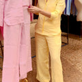 Women's Solid Color Linen Shirt and Pants Two-piece Set