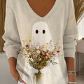 Women's  Vintage Ghost Art Print Casual Pullover Sweater