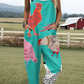 Women's Funny Chick Art Print Casual 100% Cotton Wide Leg Jumpsuit