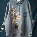 Women's Vintage Elegant Lily Art Print Casual Cotton And Linen Shirt