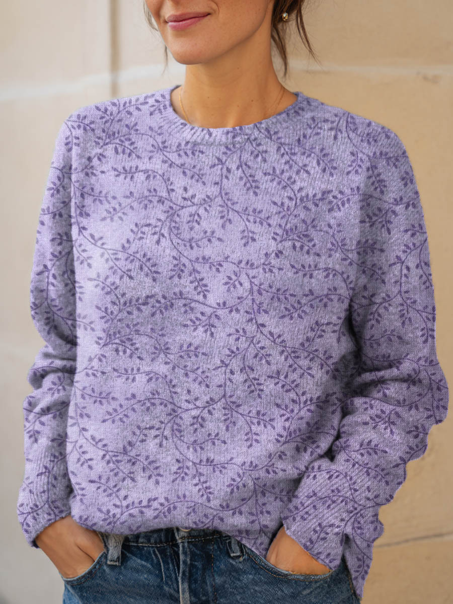 womens-floral-pattern-art-print-knit-pullover-sweater
