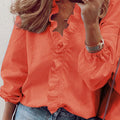 Women's Solid Color  Casual Cotton And Linen Ruffle Shirt