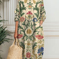 Women's Vintage Flower Art Print Pocket Cotton Dress