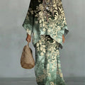 Women's Vintage Ethnic Floral Art Comfortable Loose Cotton Linen Wide-leg Pants Two-piece Set