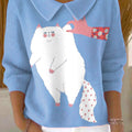 womens-fat-cat-pattern-casual-peter-pan-collar-3-4-sleeve-sweater