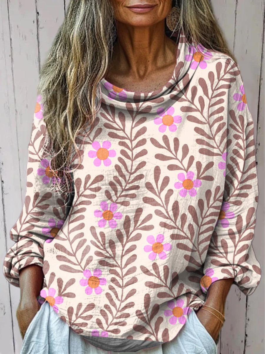 Women's Small Flowers Print Casual Long Sleeve Comfortable Cotton Shirt
