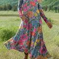 Women's Boho Floral Print Art Print Long-sleeved Dress