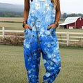 Damen-Jumpsuit mit Vintage-Blumenmuster, lässig, aus 100 % Baumwolle, weites Bein 