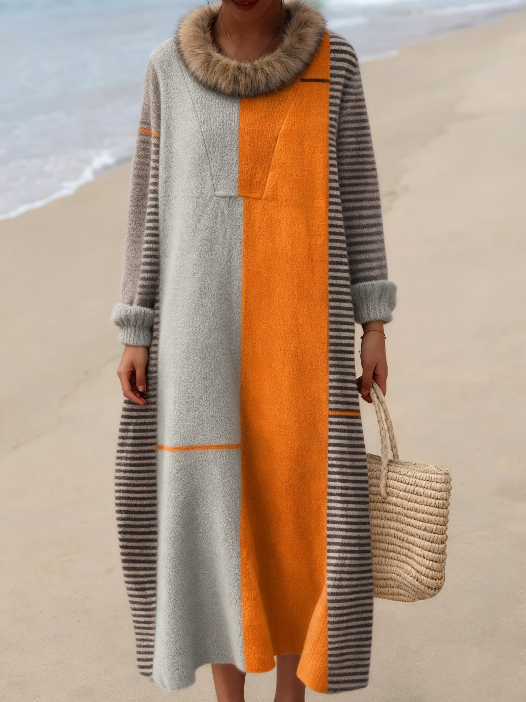 Women's Geometric Art Print Casual Cotton Sweater Dress