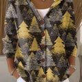 Women's Abstract Christmas Tree Painting Art Print Casual Hooded Button Sweater