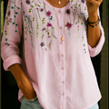 Vintage Bouquet Waterfall Cotton Linen Shirt Blouse
