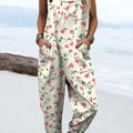 Women's Fashion Floral Art Print Casual 100% Cotton Wide Leg Jumpsuit