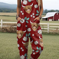 Women's Farm Highland Cattle Art Print Casual 100% Cotton Wide Leg Jumpsuit