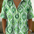 Women's Vintage Botanical Floral Casual Polo Collar Short-sleeved Linen And Cotton Shirt