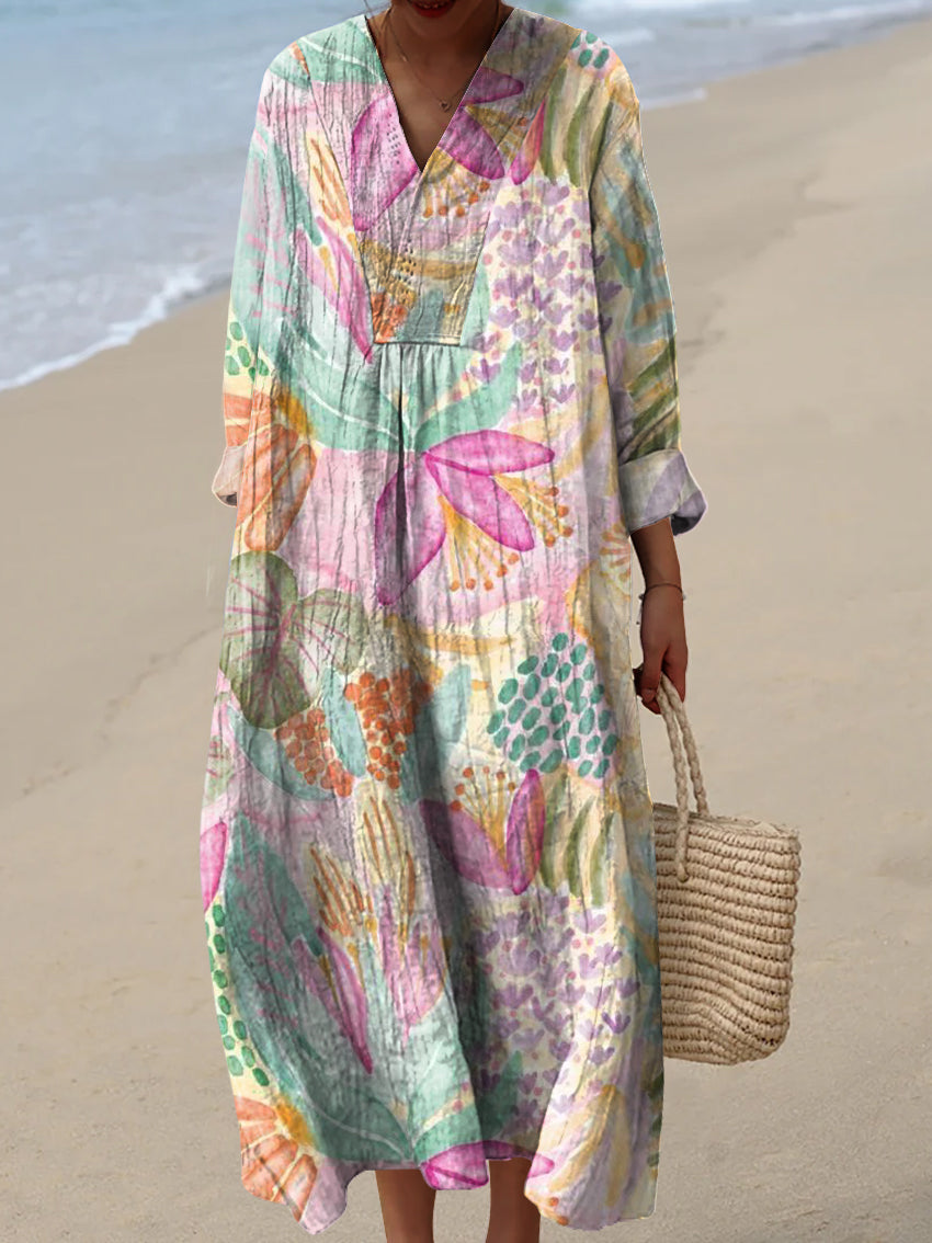 Women's Colourful Flower Pattern  Art Print Dress