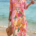 Colorful Graffiti Print Cutout V-neck Vacation Dress