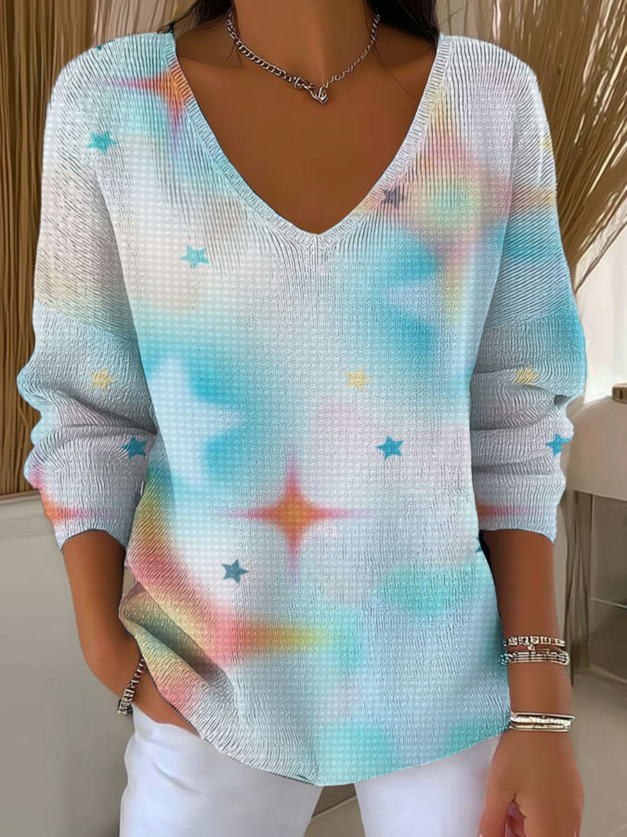 Women's Gradient Color Star Pattern Casual Pullover Sweater
