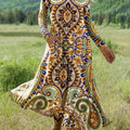 Women's Beautiful Vintage Ethnic Geometric Floral Art Print Long-sleeved Dress