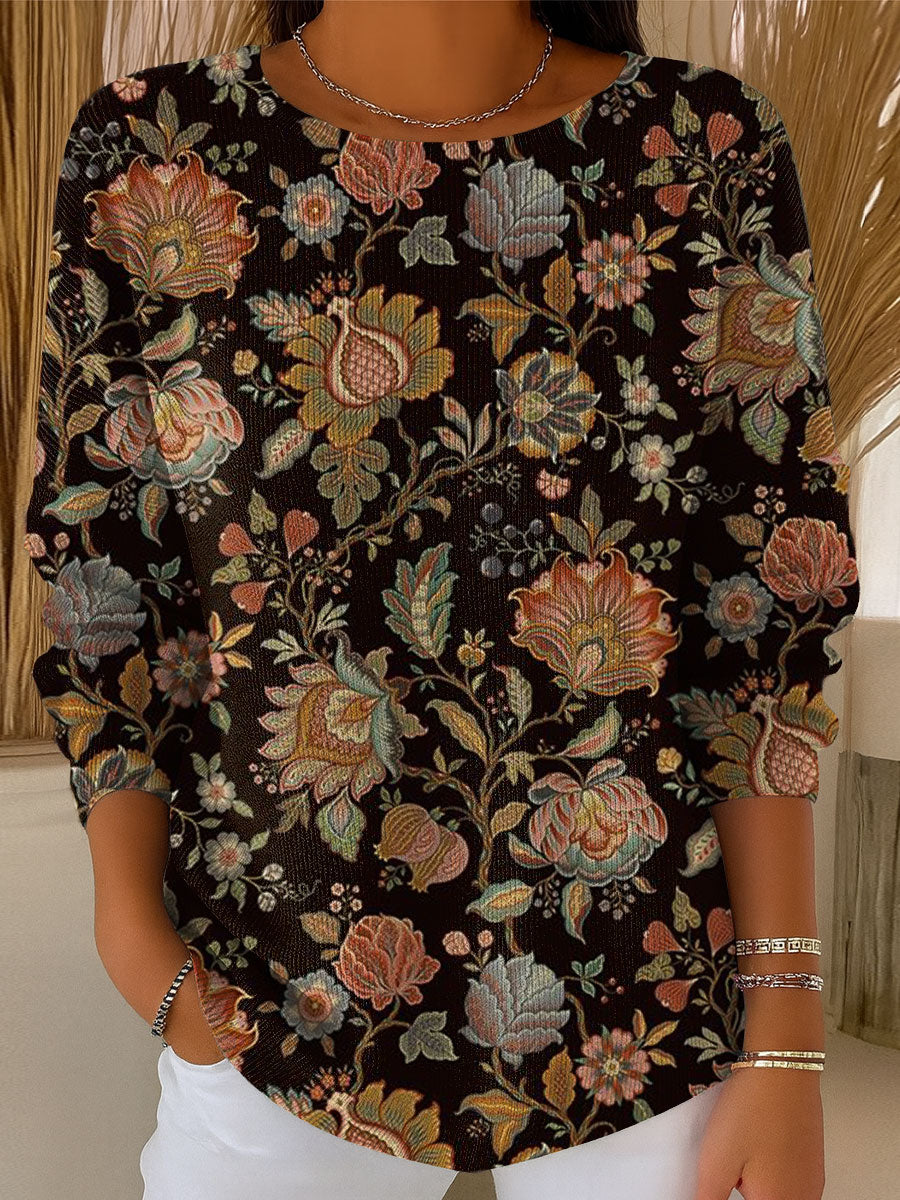 Women's Vintage Pattern Art Print Casual Pullover Sweater