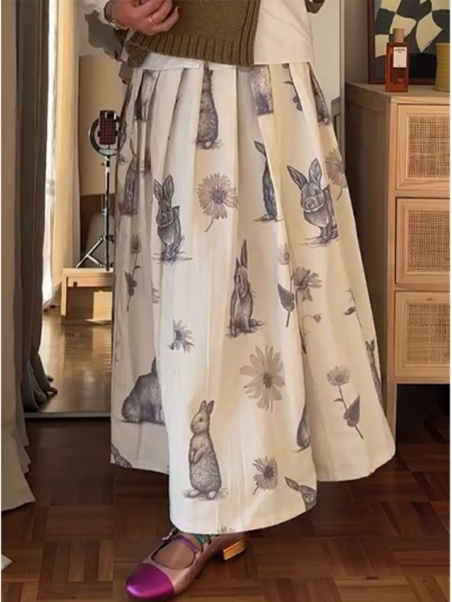 Women's Cute Bunny Print Cotton Skirt