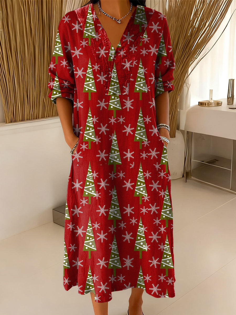 Women's Vintage Christmas Art Print Dress