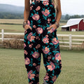 Combinaison pantalon large décontractée pour femme, imprimé floral vintage, 100 % coton. 