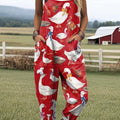 Women's Funny Goose Pattern Art Print Casual 100% Cotton Wide Leg Jumpsuit