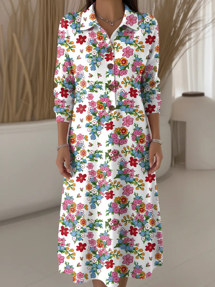 Women's Floral Pattern Art Print Casual Knitted Dress