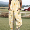 Women's Art Carrot Cute Bunny Print Casual 100% Cotton Wide Leg Jumpsuit