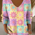 Women's Simple Floral Multicolor Abstract Casual Print Pullover Sweater