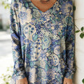 Women's Floral Pattern Art Print V-neck Casual Cotton T-shirt