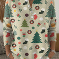 Christmas Trees Pattern Art Print Buttoned Cardigan Sweater