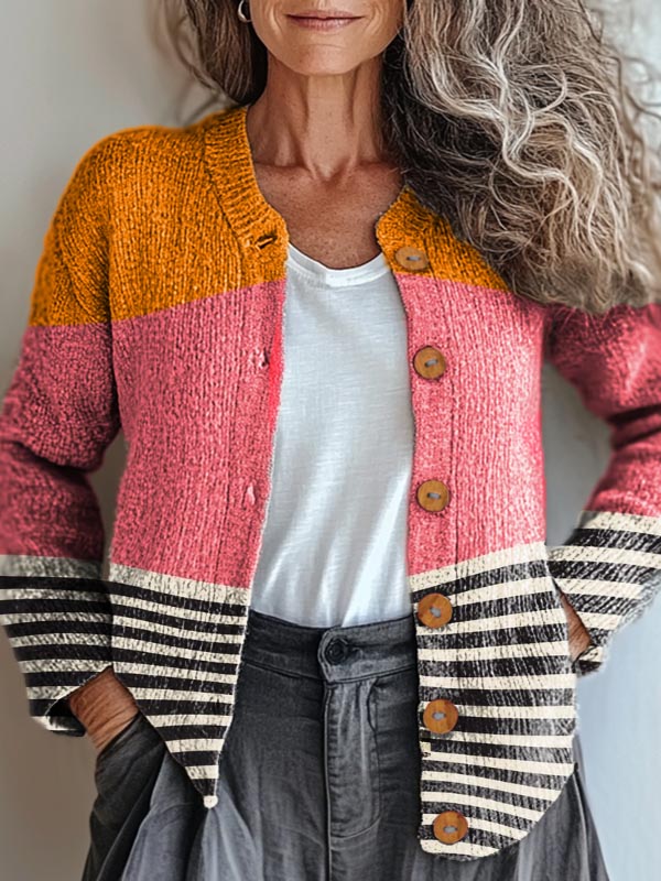 Women's Abstract Pattern Art Print Buttoned Cardigan Sweater