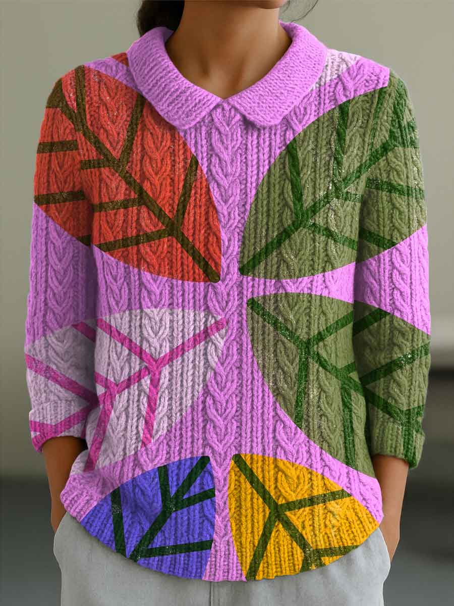 womens-contrast-color-stitching-flowers-casual-print-peter-pan-collar-3-4-sleeve-sweater