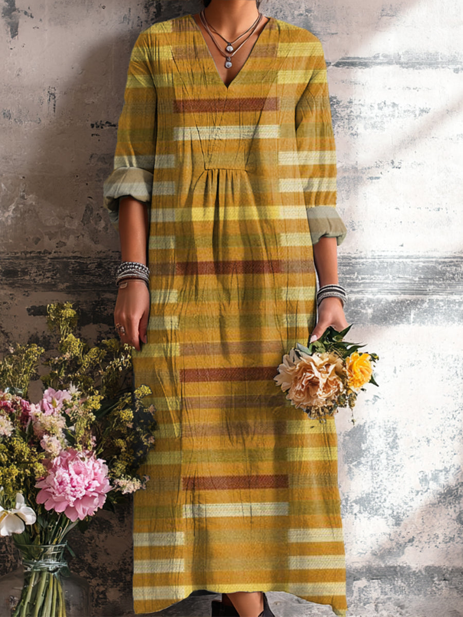 Women's Vintage Abstract Multicolor Stripe Painting Art Print Dress