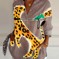 Women's   Leopard  Art Print Casual Cotton Shirt