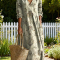 Women's Vintage Flower Art Print Linen Pocket Tunic Dress