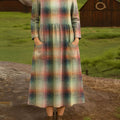 Women's Vintage Plaid Art Print Cotton Lapel Button-Down Shirt Dress