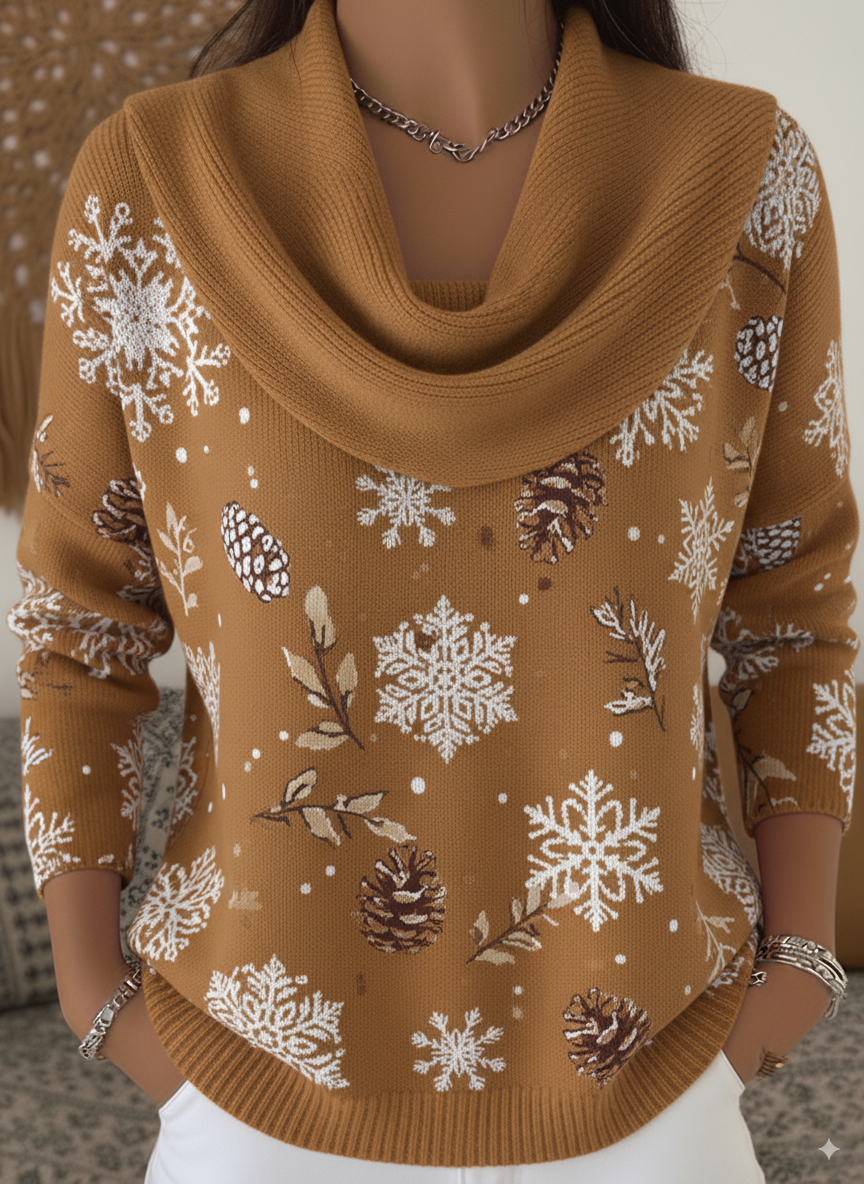 Women's Vintage Snowflake Pinecone Print Sweater