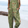 Women's Vintage Floral Pattern Art Print Casual 100% Cotton Wide Leg Jumpsuit